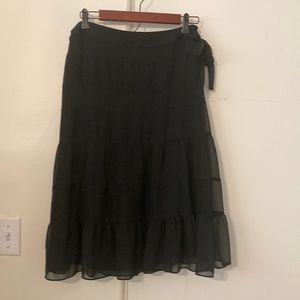 Black Layer Sheer Crepe Midi Skirt with Side Tie